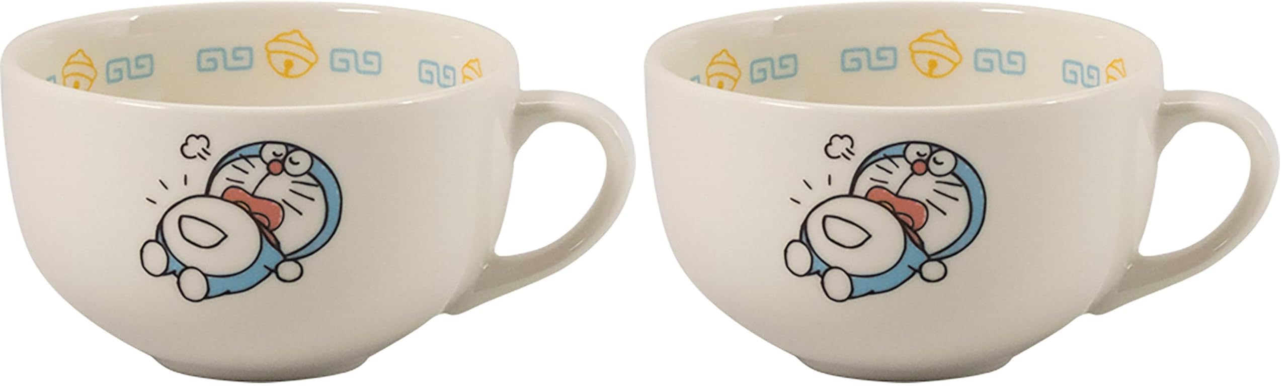 Doraemon Porcelain Soup Cup Set of 2 14oz Each Made in Japan Blue