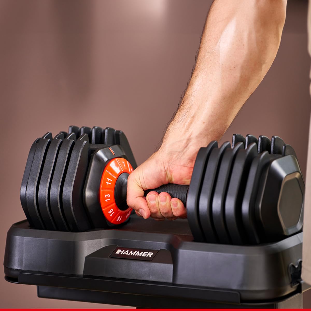 HAMMER Hanteln StrongLock 4.0 Smartes Hantelsystem mit Gewichtsverstellung durch einfaches Drehen (2 x 25 kg)