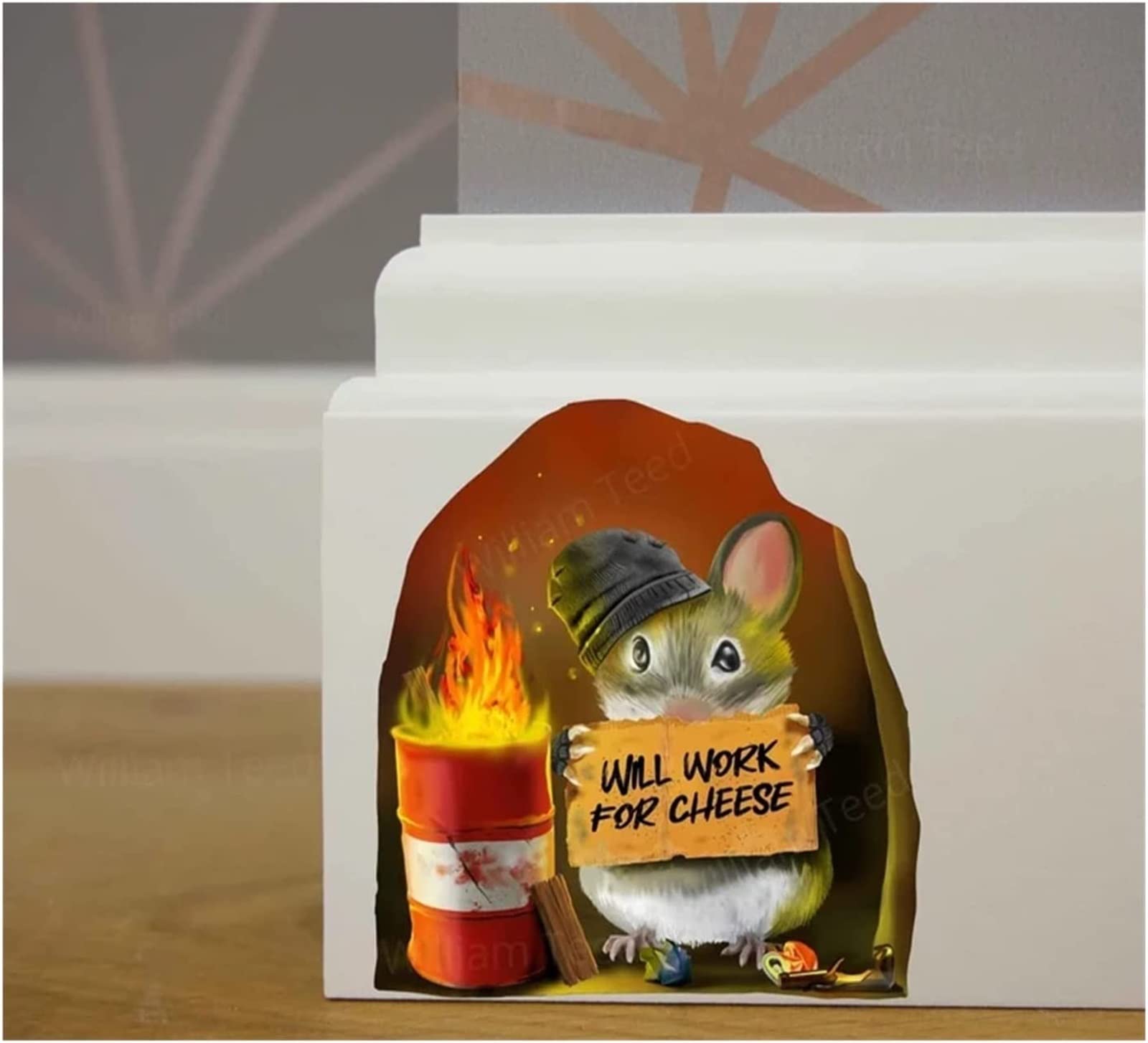 QUDOOS Interesting Rat Hole Sticker, 3D Mouse Hole Realistic Wall Sticker, Mouse Reading Book Wall Decal Small Rat in A Hole Wall Decal for Christmas Decoration (Color : F, Size : 10 * 10cm)