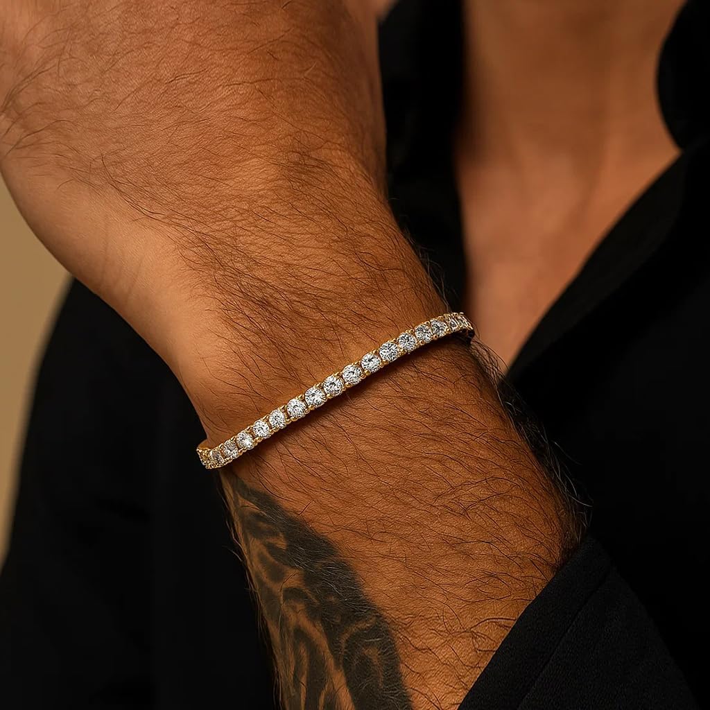 Tennis Bracelet for Women Men, 14K Gold Plated Round 3mm/4mm/5mm AAAA+ Cubic Zirconia CZ Dainty Classic Adjustable Stainless Steel Bracelets Festival Wedding Jewelry Gift - Image 3