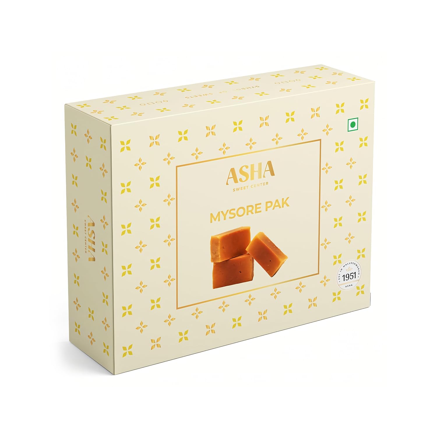 ASHA SWEET CENTER Handcrafted Mysore Pak (Pack of 1 x 250G)| Premium Sweet Gift for Friends & Family| Made With Pure Desi Ghee| Traditional Taste of Mysuru| Mysore_Pak_250_Fba