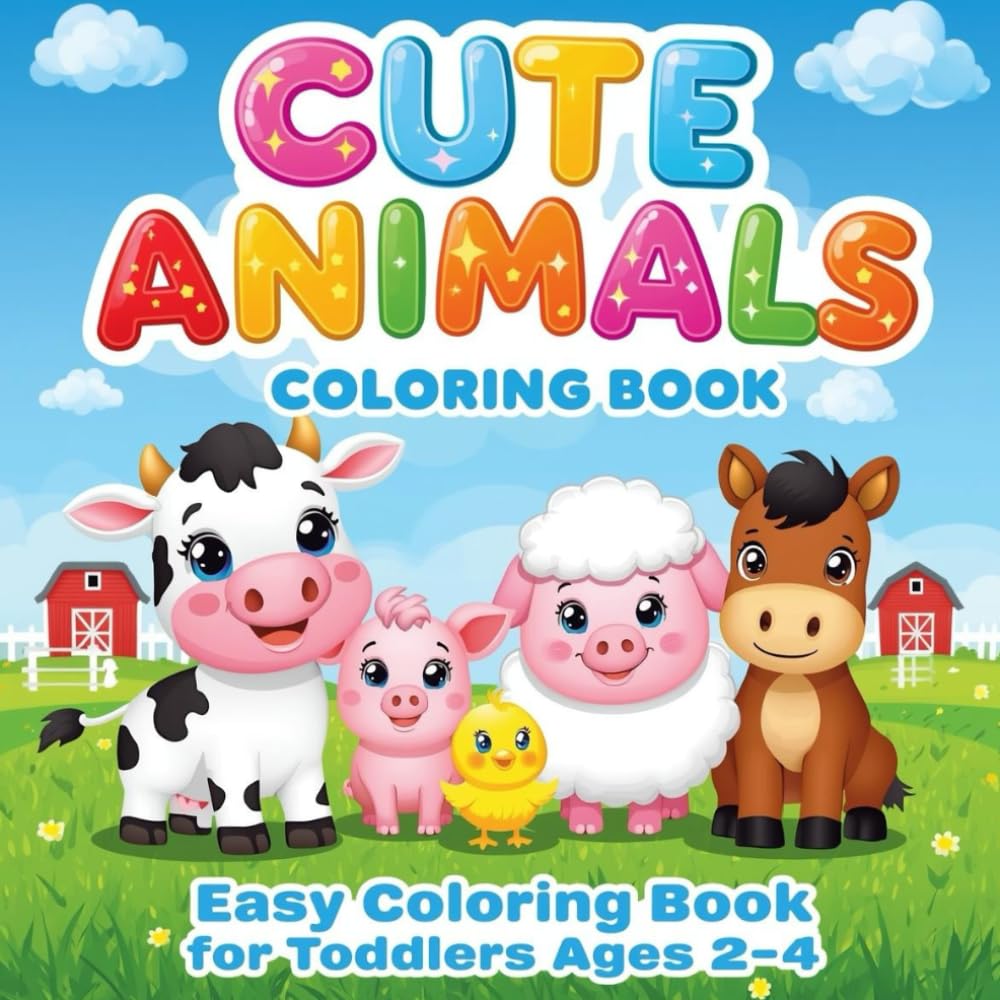 Cute Farm Animals Coloring Book for Toddlers: Easy and Bold Illustrations for Kids Ages 2-4