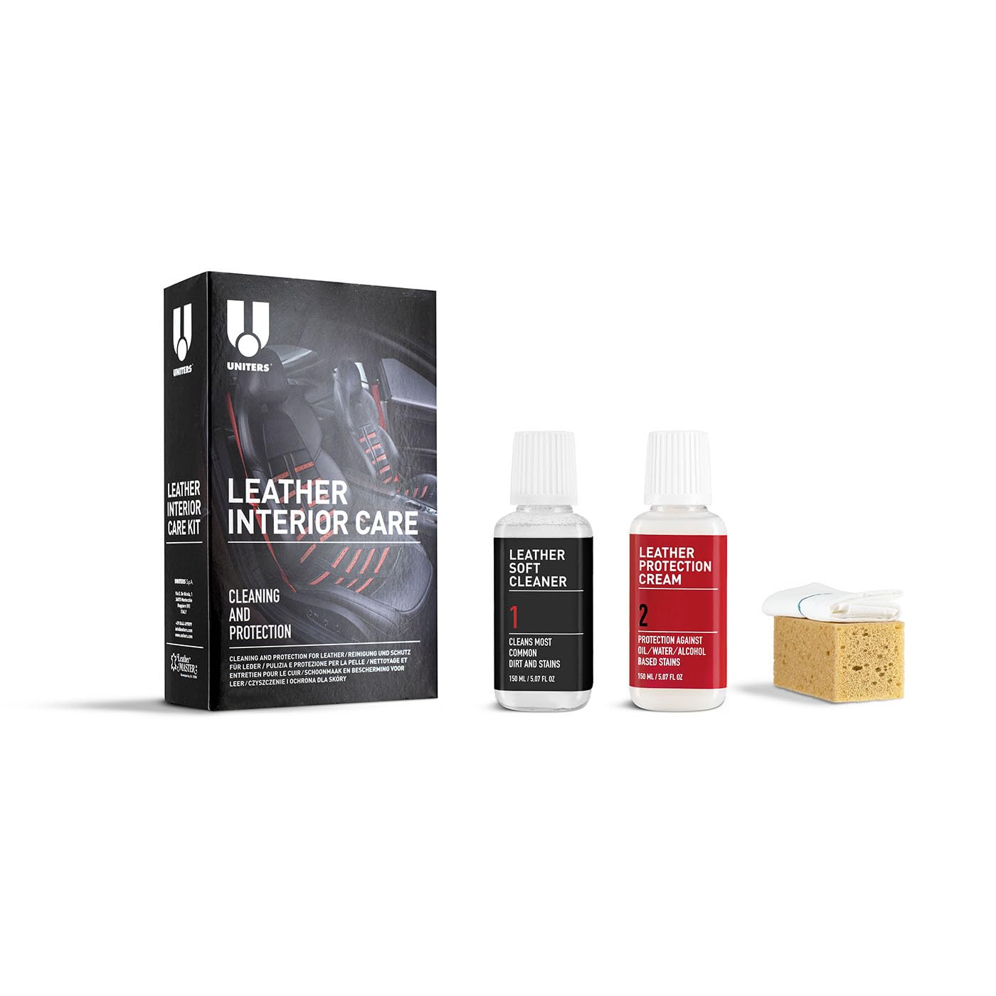 ReWu Uniters zestaw do pielęgnacji skóry Leather Interior Care Soft-Cleaner Protection-Cream ściereczka gąbka środek do pielęgnacji zestaw do czyszczenia skóry