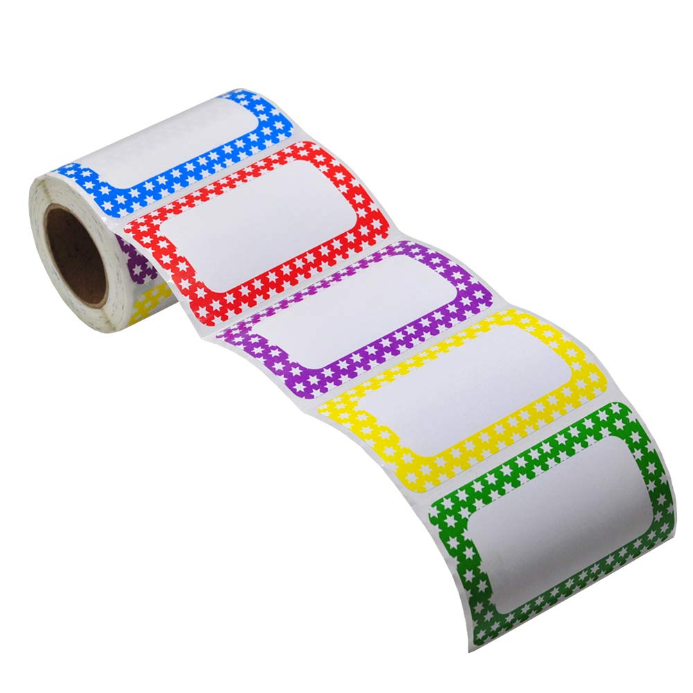Photo 1 of L LIKED 250 Stickers - Colors Plain Name tag Labels with Perforated Line for School Office Home (Star - 250 Labels)