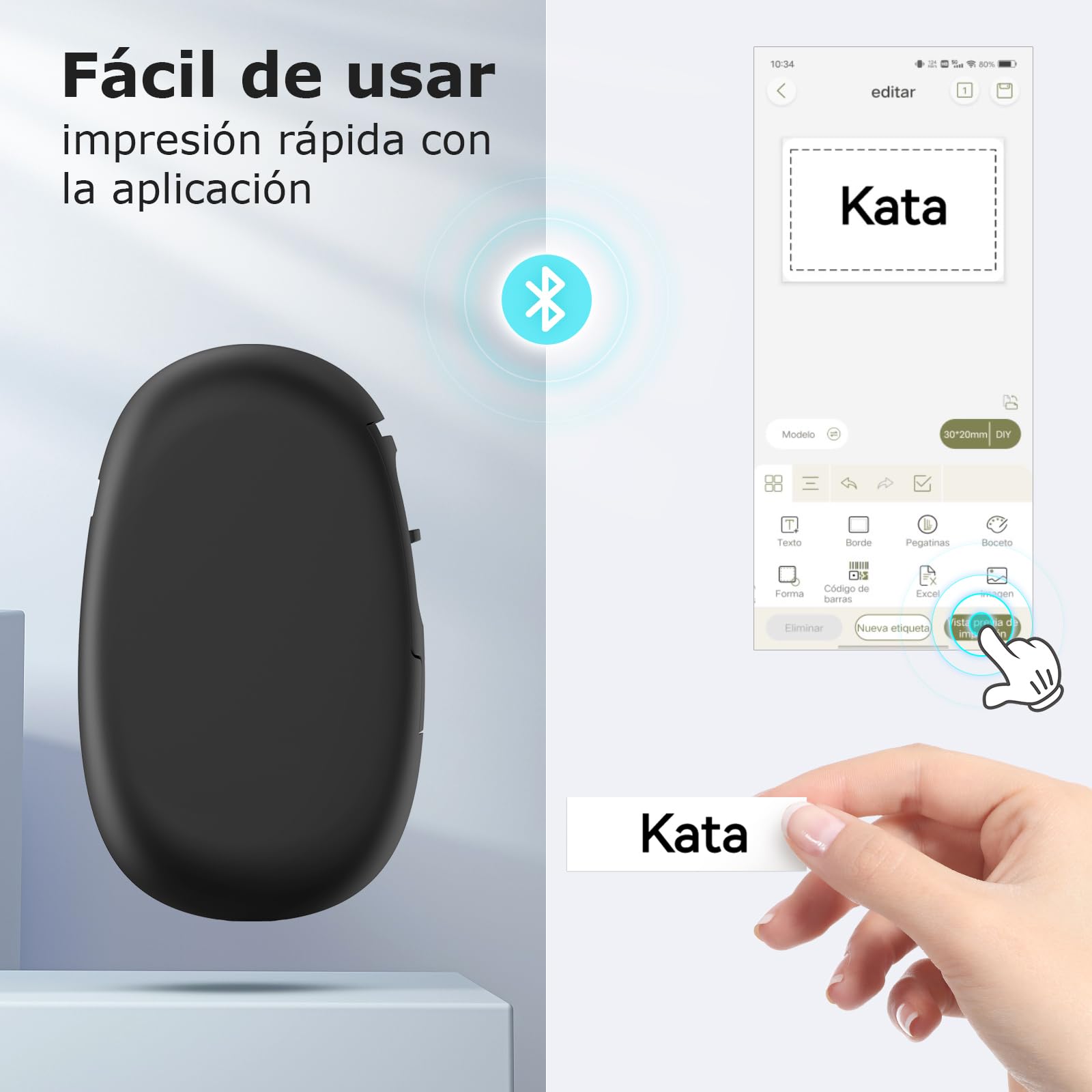 SUPVAN E10 Etiquetadora Bluetooth Impermeable, App Versátil 30+ Fuentes 600+ Íconos, Negro