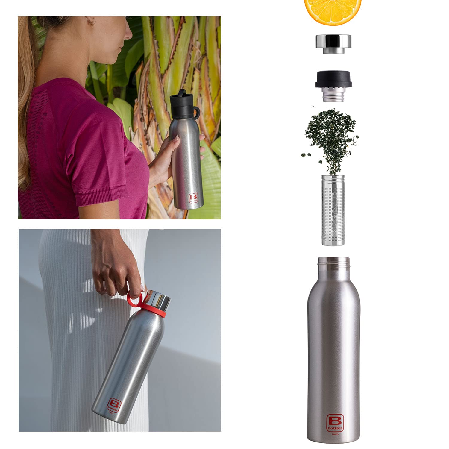 BUGATTI B BOTTLES TWIN Botella térmica 500 ML Yellow mantiene los líquidos calientes por 12 H fríos por 24 H y hielo por 36 H Botella ecológica y reutilizable de acero inoxidable 18/10