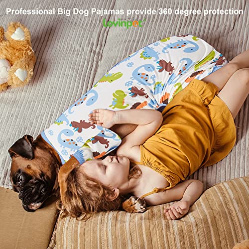 Lovinpet Large Dog Pajamas, Dinosaur Print Style/Uv Protection/Post Surgery/Anxiety Relief, Light Weight Big Dog Pullover/Dog Clothe/Dog Onesie/Dog Shirt Full Coverage Pitbull Types Pjs/Xl #TOP6