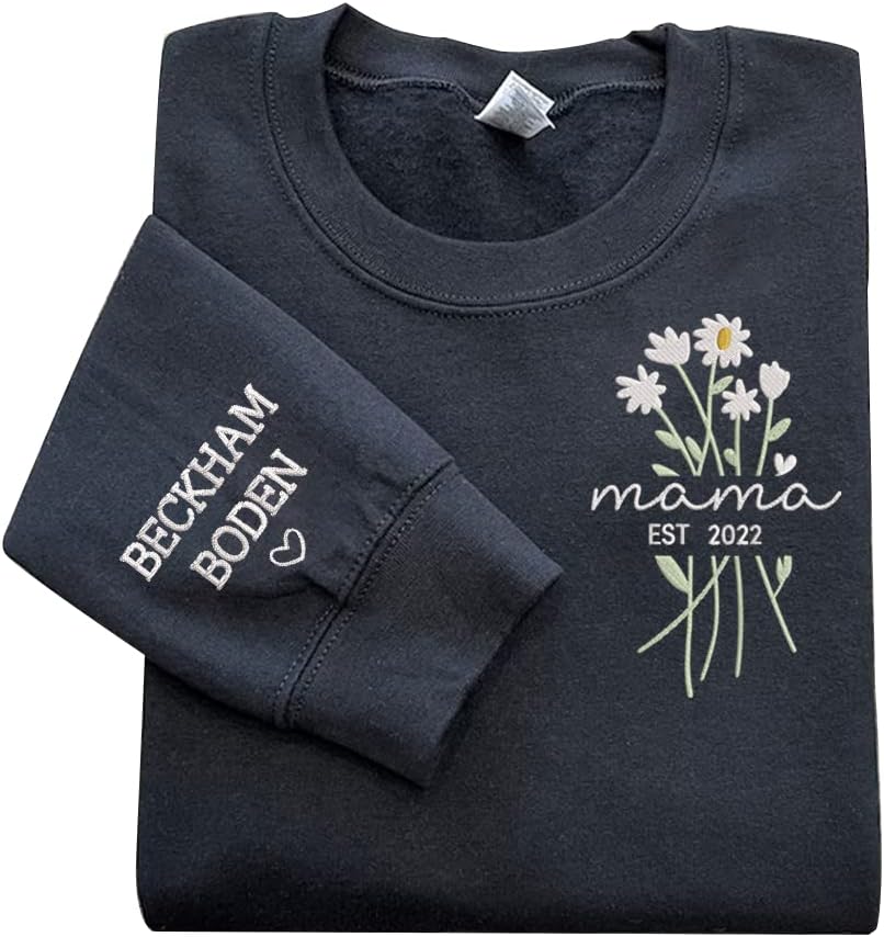 NAZENTI Personalized Flower Sweatshirt for Women, Embroidered Grandma Gift