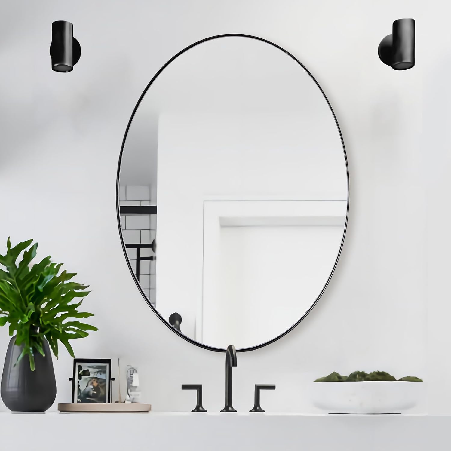 ANDY STAR Black Oval Mirror for Bathroom, 24x36’’ Wall Mirror for Bathroom, Large Oval Black Mirror for Bathroom, Oval Vanity Mirror Oval Wall Mirror Stainless Steel Metal Frame Wall Mount Mirror