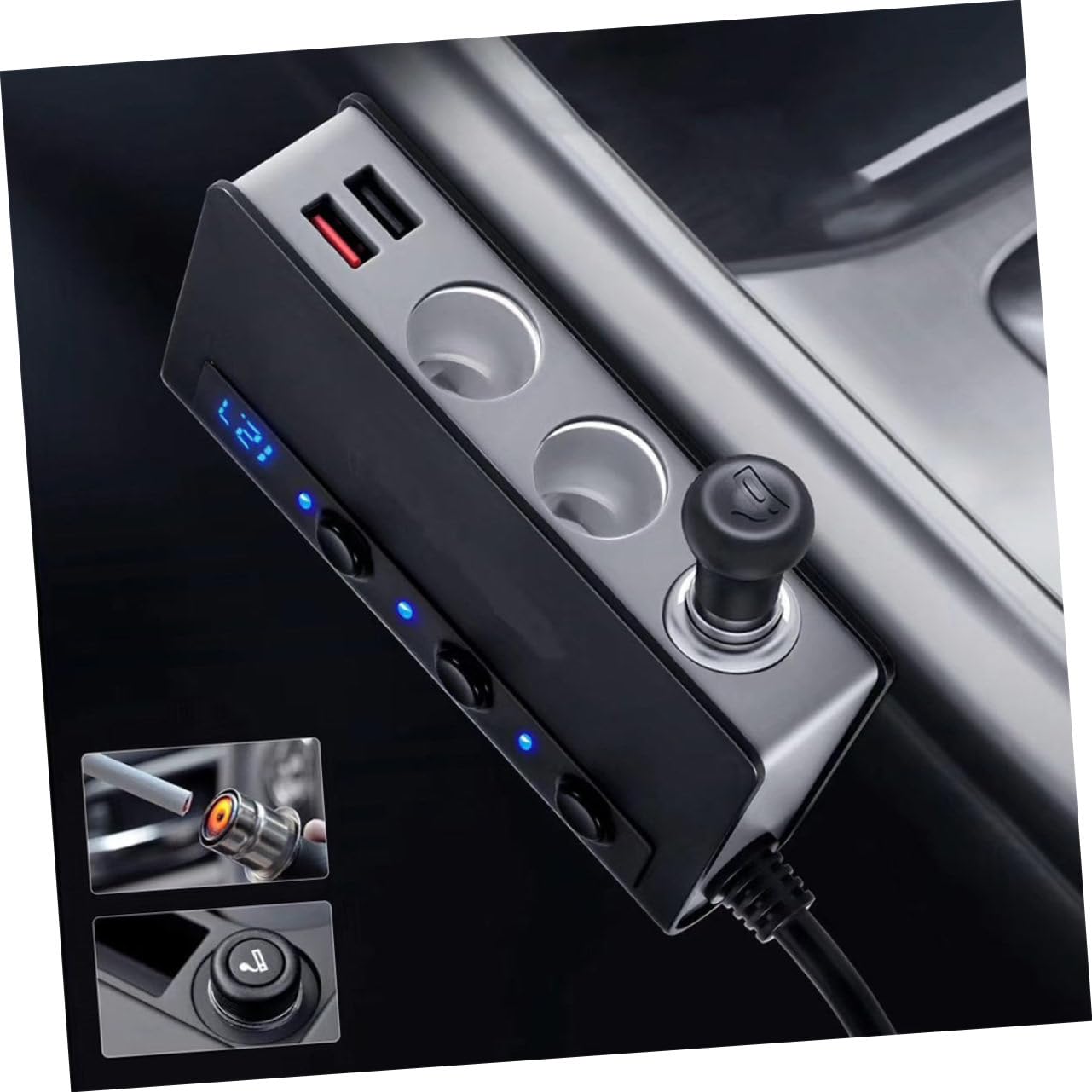 SEWACC Adaptador de Cargador para Coche 180 W, 12 V-24 V, 4 Puertos USB y 3 Tomas para Mechero, Interruptor Independiente