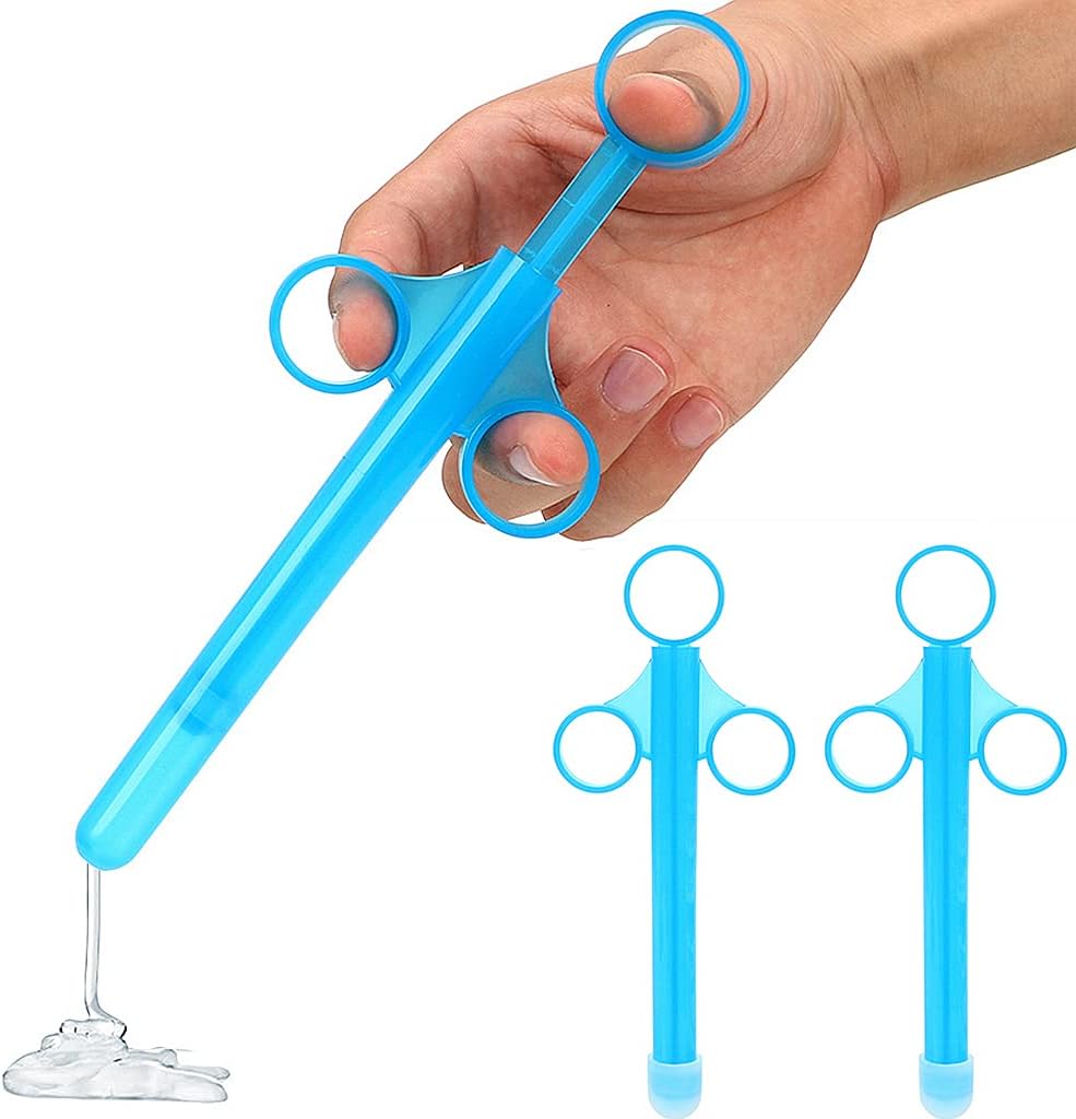 Pack of 2 Lube Tube Syringes Lubricant Applicator Reusable Lubricant Syringe Syringe Shooter with Traction Ring and Finger Grip for Lubricant Lubricant