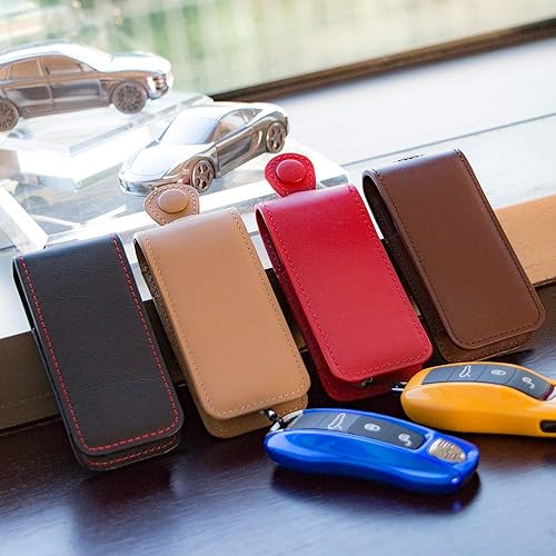 Miniatura 6 de AeroBon Funda de cuero real para llaves  llavero de cuero compatible con llavero Porsche (rojo)