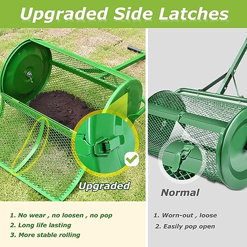 Image of Seeutek Compost Spreader, 24 inch Upgraded Peat Moss Spreader with 3 Heights, Top Soil Spreader W /Upgraded Side Latches Support Rod Powder Coated Metal Mesh Spreader for Lawn