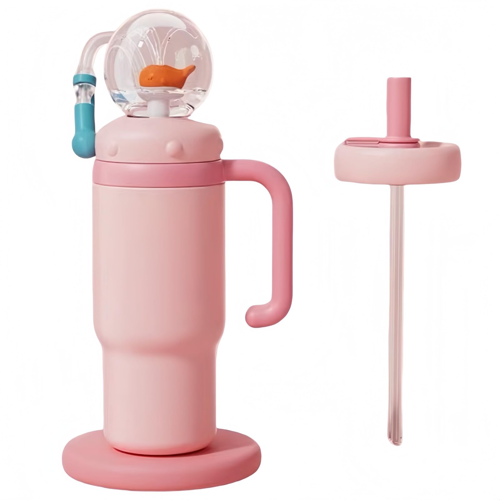 Generisch 3D-Edelstahl-Wal-Brunnenbecher mit Griff, Trinkbecher mit Walspritzer, 710 ml, Walwasserflasche, zwei Deckel, auslaufsicherer Walbrunnen für Kinder, Teenager, Erwachsene (G)