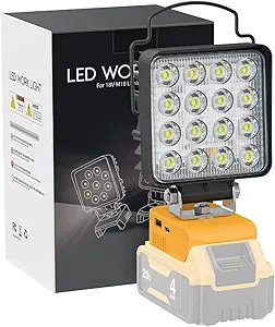 LIVOWALNY Cordless LED Work Light for Dewalt 20v Battery, 34W 3400LM Flood Lights for Emergencies, Camping, Outdoor with USB and Type C Charger Port