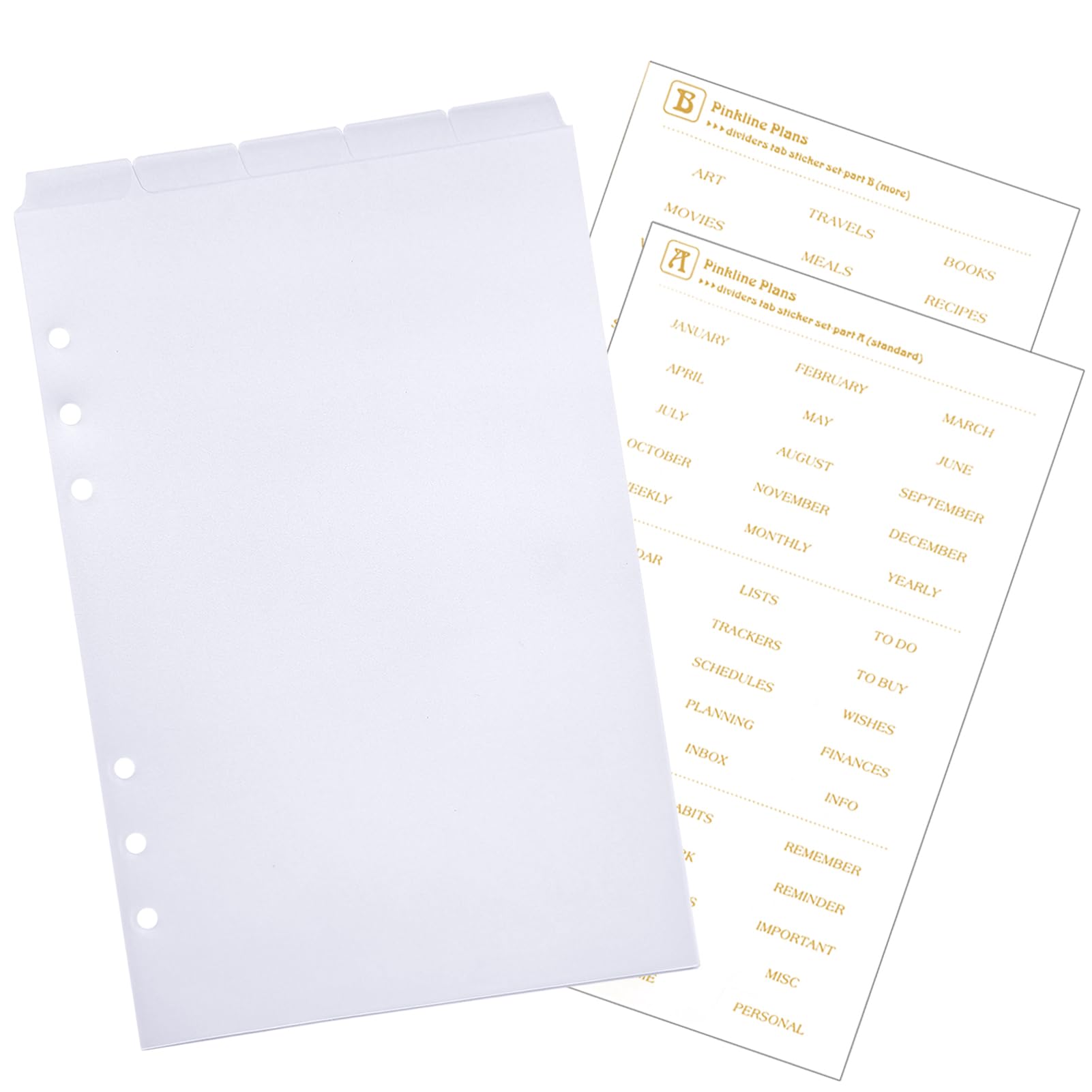 DY.2ten Clear Dividers for 6 Ring Binder, 5 Top-Edge Index Tabs, A5 Sturdy Plastic Binder Divider, Insertable Notebook Planner Tab Dividers for Binders with 2-Stickers, Translucent