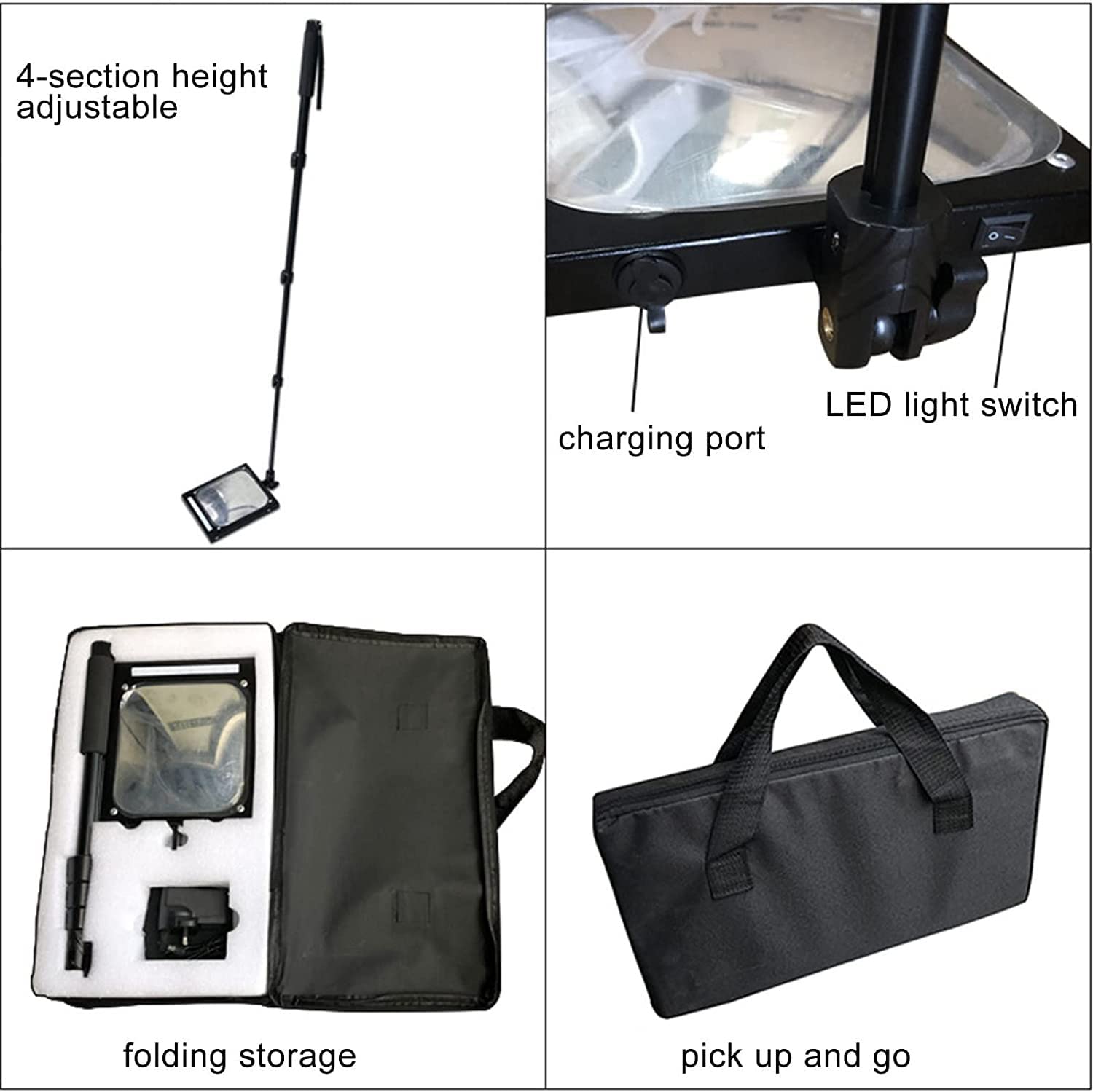 Espejo De Inspección De Vehículos Espejo De Inspección De Bajos del Vehículo con Luz Led, Espejo De Inspección De Bajos con Mango Telescópico, Equipo Visual Recargab