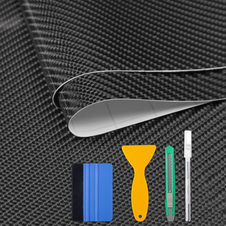 Vinilo Fibra de Carbono 6D, Negro,150 x 30 cm,Adhesivo Impermeable para Coche,película autoadhesiva de Vinilo para Coche, protección para Motocicletas (Carbono 6D Negro, 150X30CM)