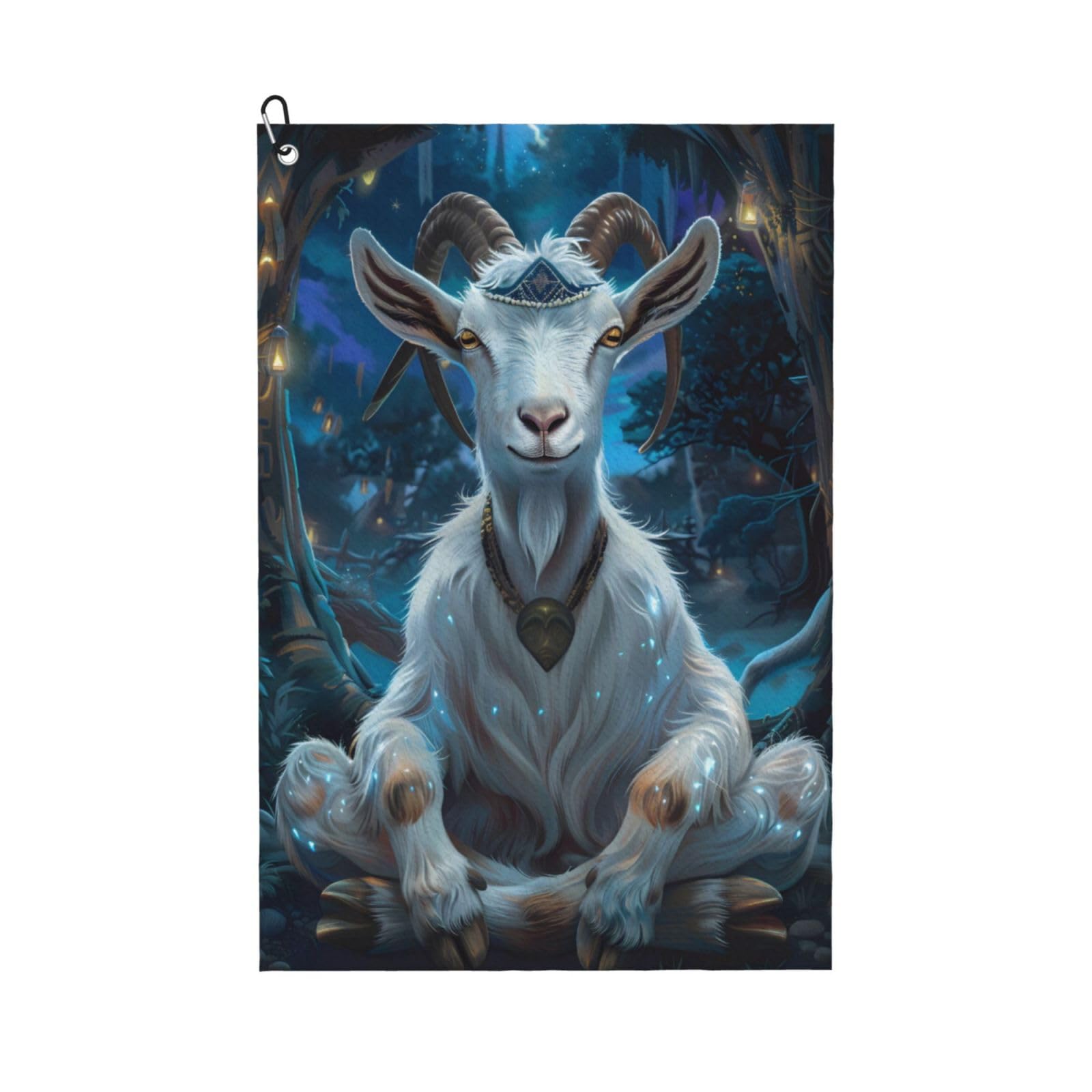 AOOEDM Meditating Goat Print Golf Towel with Carabiner Clip Absorbent Microfiber Golf Towel for Cleaning Golf Ball Club Putter Iron for Golf Bag Trolly Belt Loop 16" X 24"