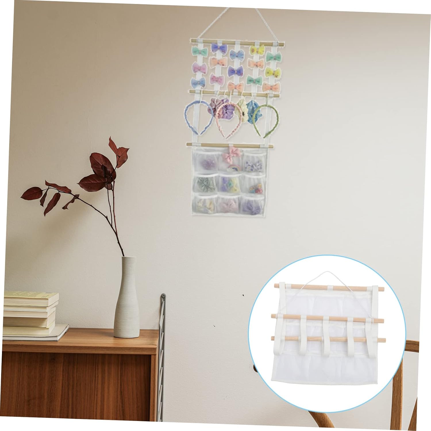 Cabilock Wall Hanging Hair Clip Storage Bag, Multi Grid Organizer Foldable image 3