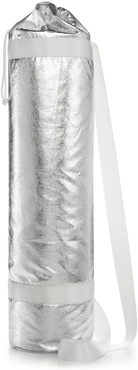 Twelve NYC Womens Metallic Textured Yoga Mat Carrier Silver