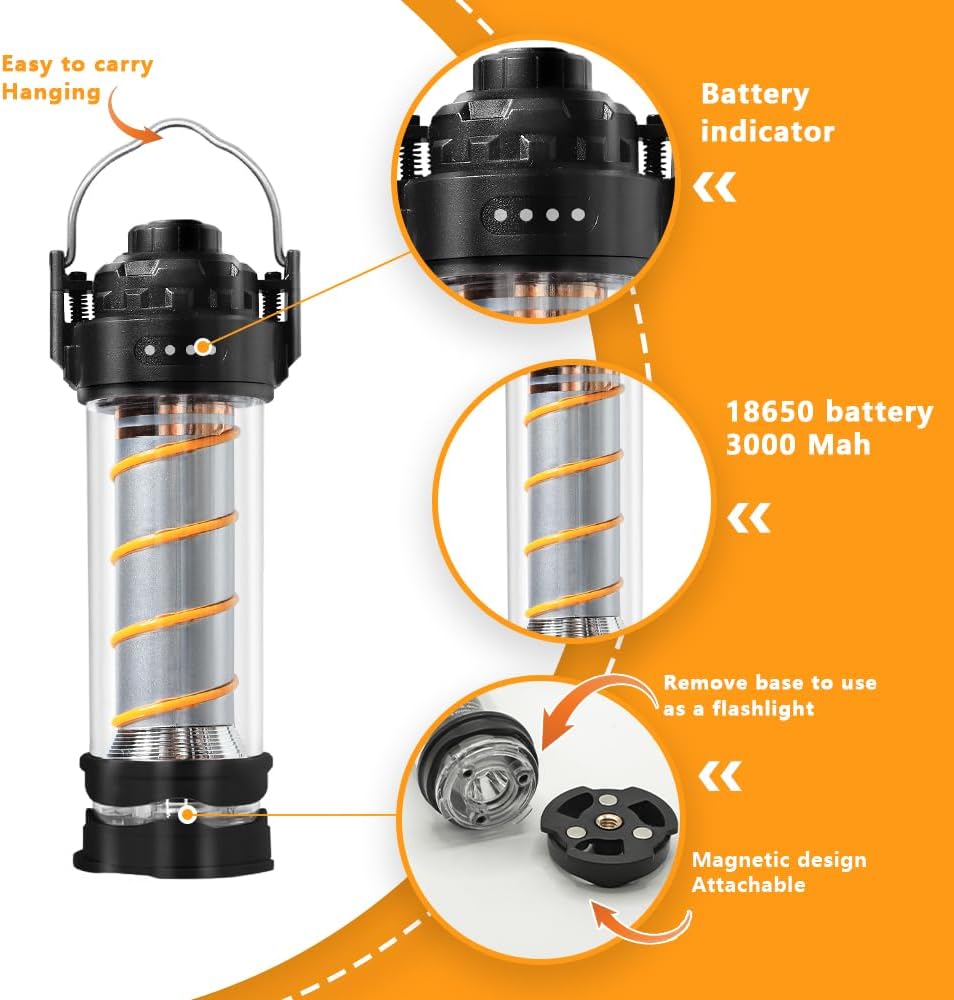 DOTWISE Camping Lantern Rechargeable 360° 5 Light Modes&Stepless Dimming 3000mAh 240LM Magnetic Base, Lanterns for Power outages (Khaki)