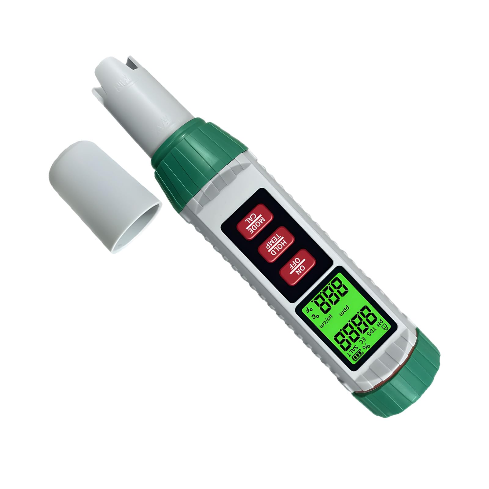 Comprobador de calidad del agua 5 en 1 pH EC TDS salinidad alta precisión | Sonda resistente a la corrosión/pantalla LCD dual