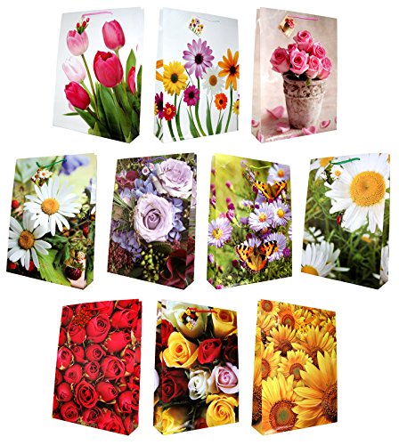 10 Geschenktüten Blumen Jumbo XXL 44x32X10cm Geschenktaschen Tragetasche 99-9012 Cover