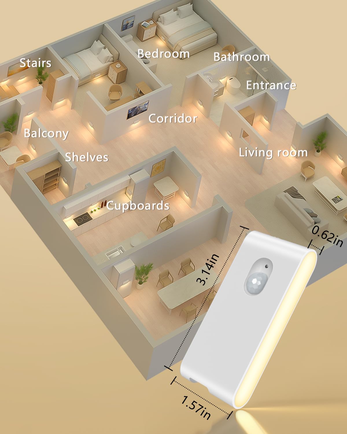 WILLED Stair Lights Indoor Warm White Rechargeable Night Light Wireless Motion Sensor Night Light Battery Stick On Lights — view 7