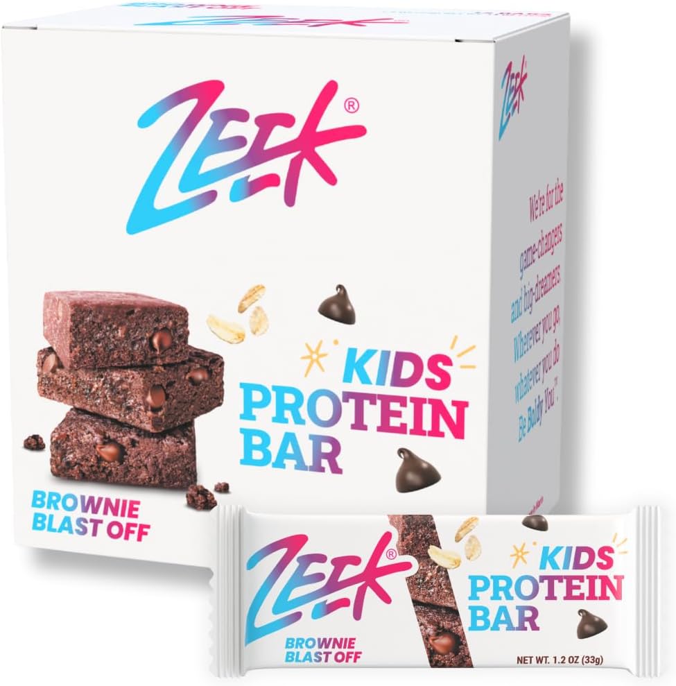 ZEEK BAR - Kids Protein Bars - 6g Protein - All Natural, Non-GMO, Gluten Free - Brownie Blast Off, 12 Count - New & Improved Formula!
