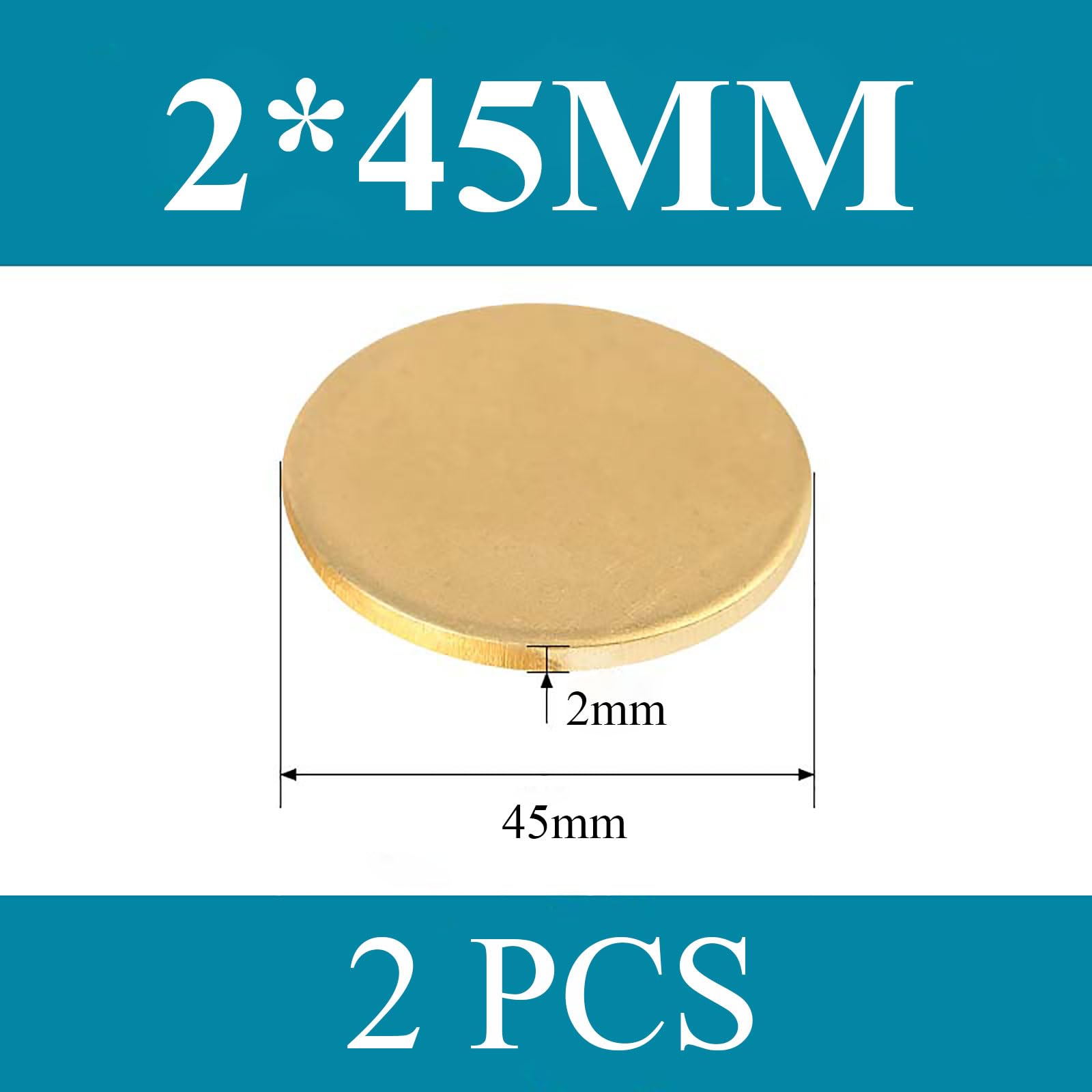 COYOUCO Brass Round Plate Sheets, 2Mm Thickness X40/45/50Mm Diameter H62 Brass Metal Sheet for Crafts, Models, Repairs, 2Pieces,2 * 45mm 2