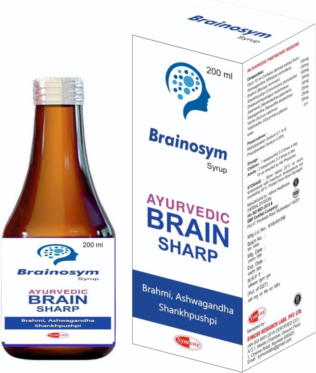 SYMCOX Brainosym Syrup Ayurvedic Brain Tonic 200ml | Enriched with Shankhpushpi, Brahmi, Ashwagandha, Shatavari & many more herbs (Pack of 1) (B0CZHNQJMF) Amazon Price History, Amazon Price Tracker