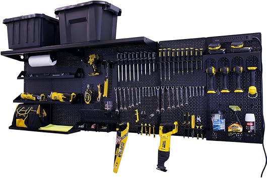 OmniWall Weekend Warrior Ultimate Tool Kit-96" x 32" Metal Pegboard Wall Storage System Black/Black