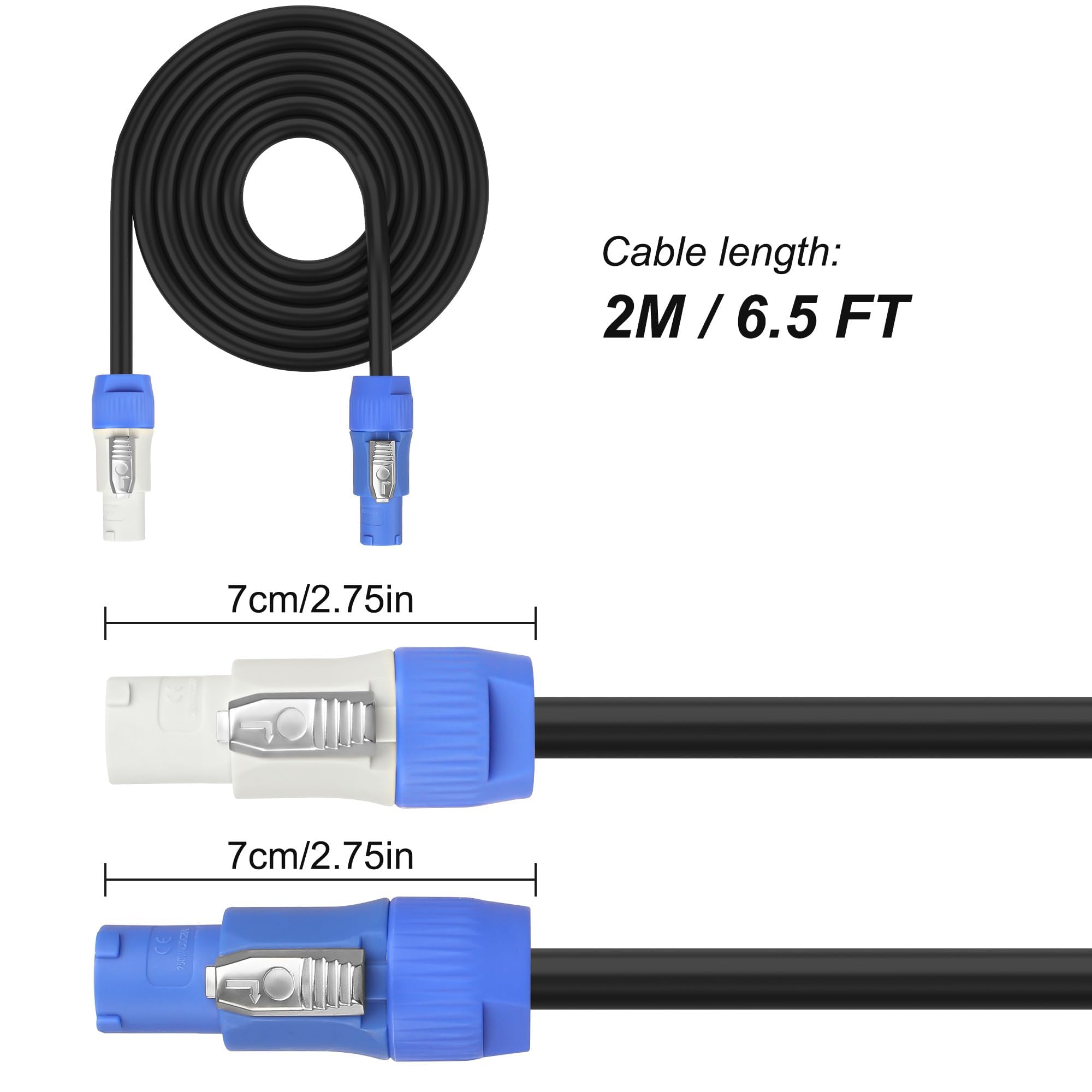 Cable PowerCon 14 AWG 3 Pines - 2 Metros, 25A/250V, Para Luces LED, Audio Y Equipos Profesionales