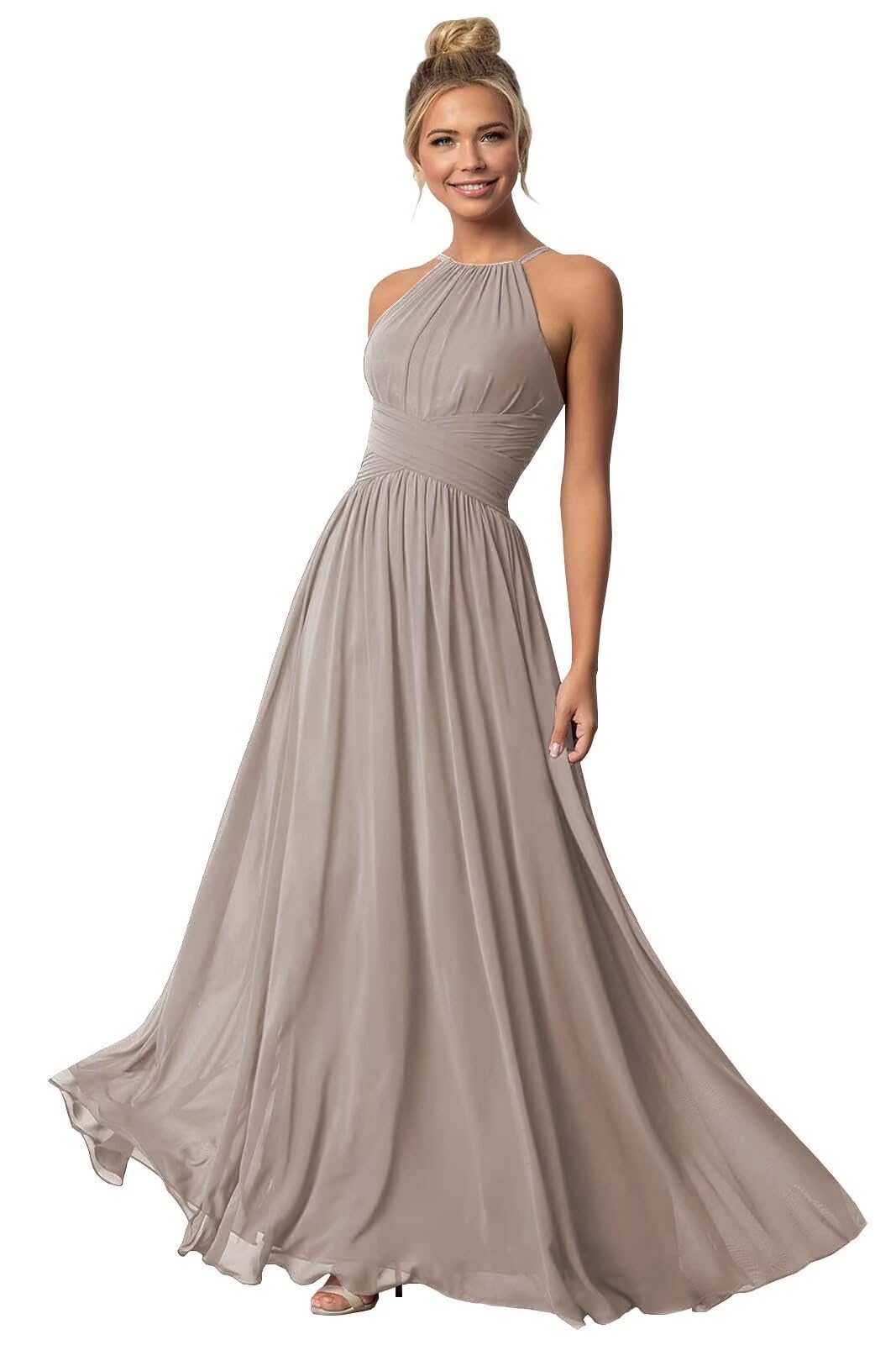 HANVAIOS Halter Bridesmaid Dresses Long Chiffon Wedding Formal Evening Party Dress for Women