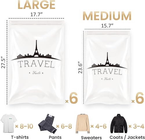 Miniatura 2 de TAILI Paquete de 12 bolsas de compresión de viaje, bolsas enrollables para ahorrar espacio (6 L+6 medianas), no necesita vacío, embalaje