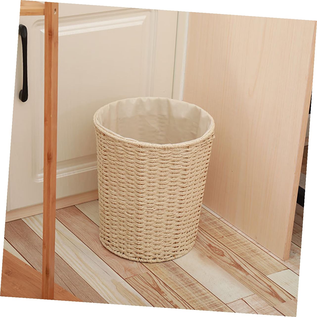 Geflochtener Mülleimer aus Rattan, Beige, Leicht und Stabil | Küchenkorb, Papierkorb für Zuhause, Schlichte Form, Wirtschaftlich und Praktisch Zufälliger Stil