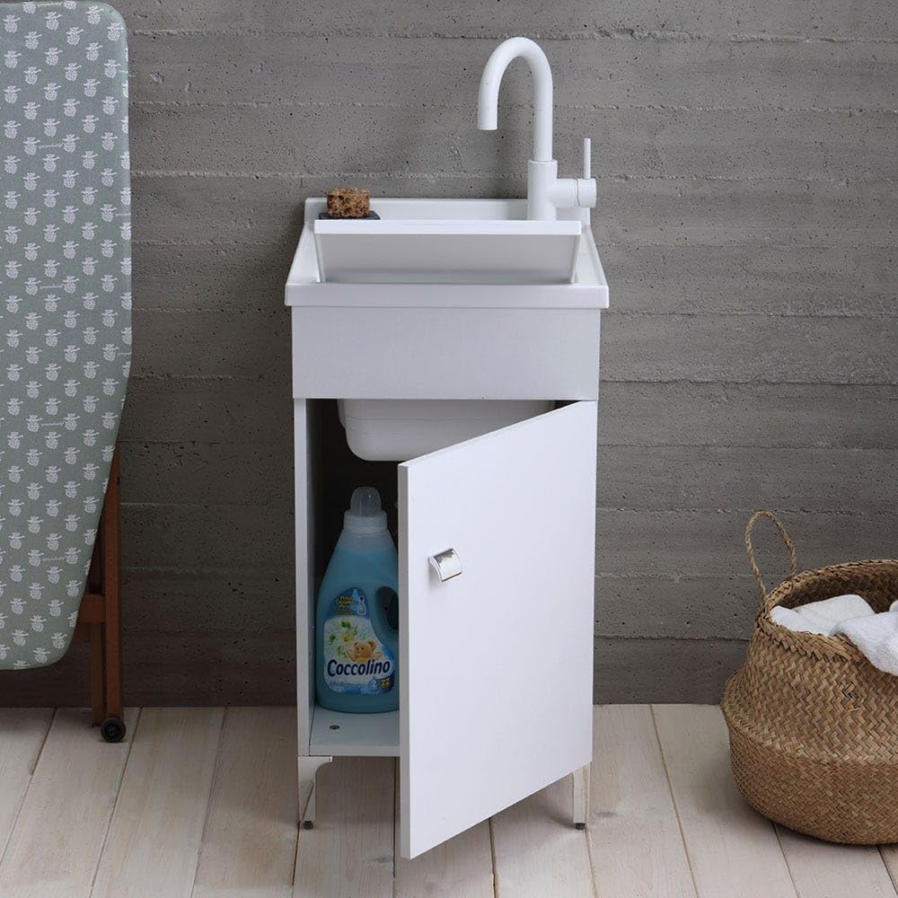 Kiamami Valentina - Mueble con lavabo de 45 cm blanco con lavabo y tabla de lavado | Pratico