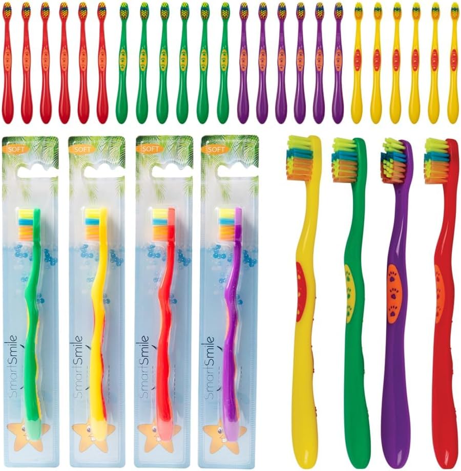 SmartSmile 72 Pcs Bulk Kids Toothbrushes Individually Wrapped - Assorted Colors with Animal Paw Prints - Popular Dental Office Patient 21-542 - Image 6