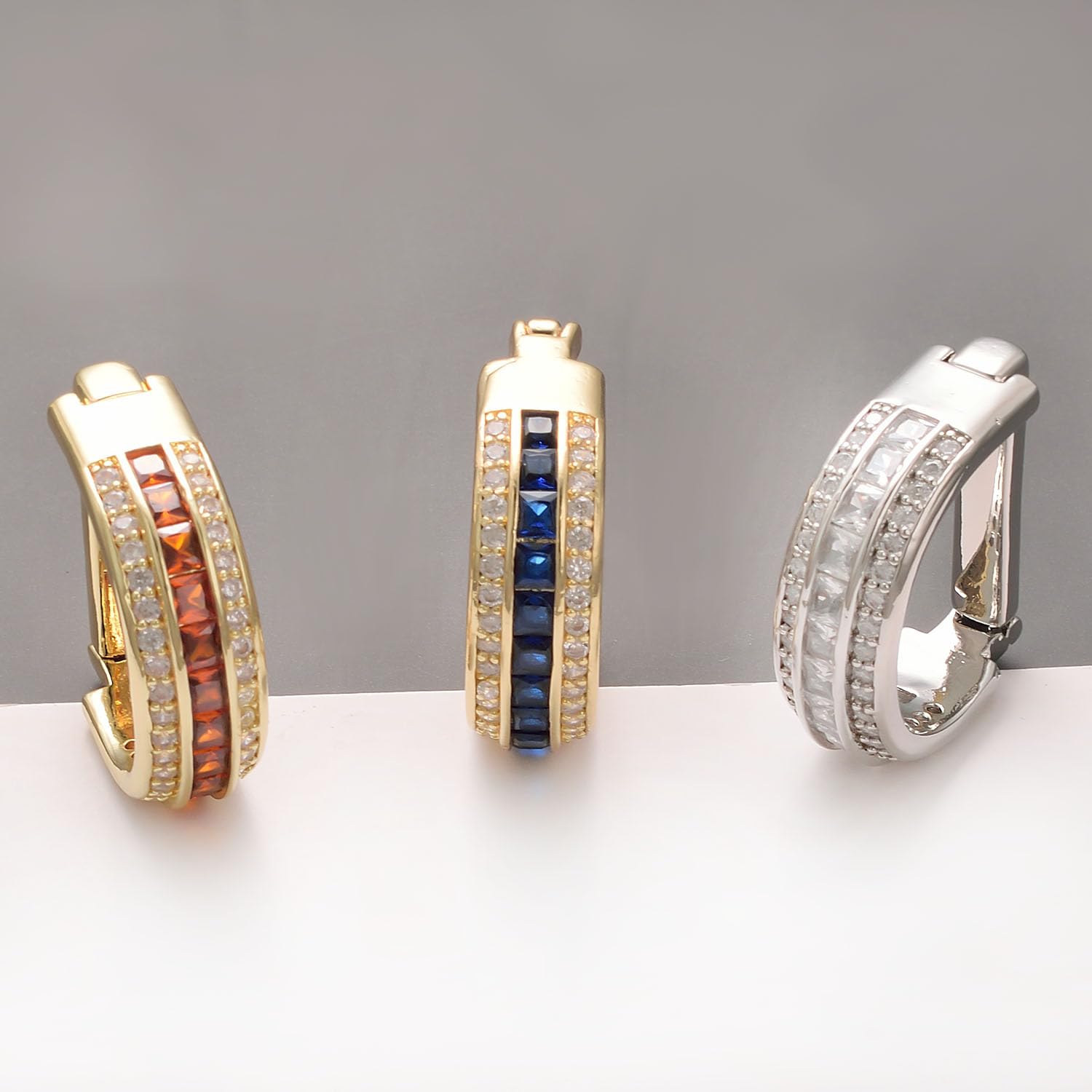 Silver Gold Tie Ring for Men Cubic Zirconia Tie Clip Clasp Business Wedding Suit Jewellery Gift