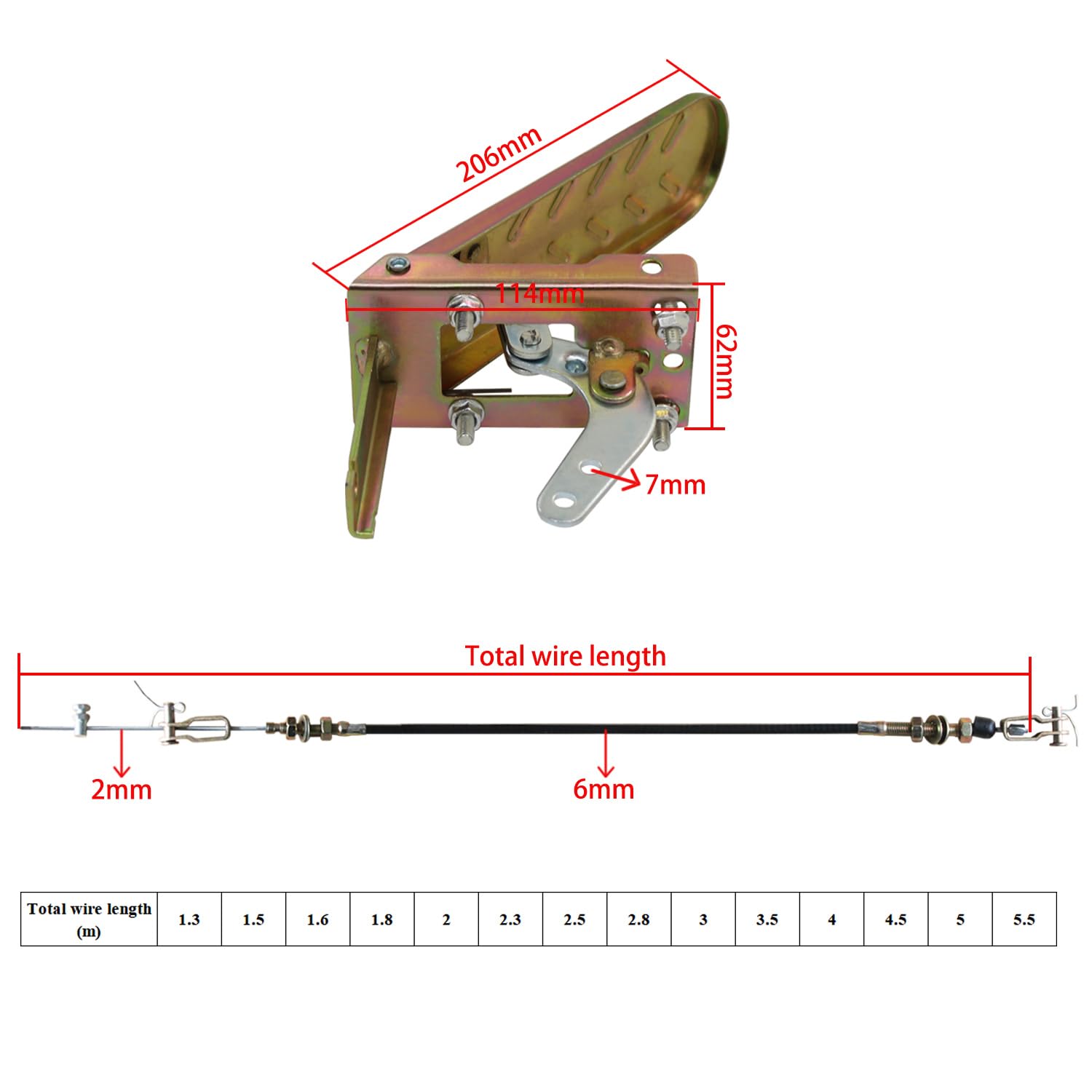 Câble d'accélérateur et levier manuel universel pour tracteur tondeuse motoculteur motobineuse débroussailleuse bateau chargeur pelle rouleau compresseur moissonneuse (1,5 m câble avec pédale)