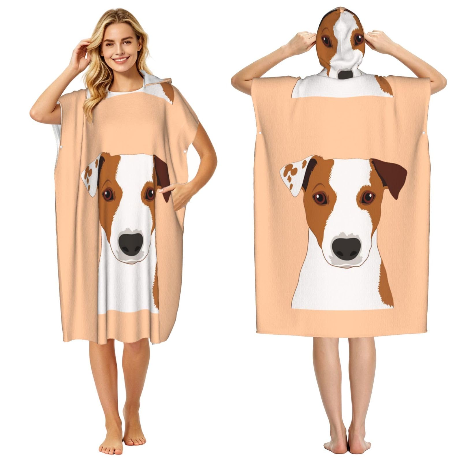 Poadnly Jack Russell Terrier Dog, Adult Hooded Beach Towel 90 x 110 cm,Changing Bath Robe, Surf Poncho Towel For Women Men