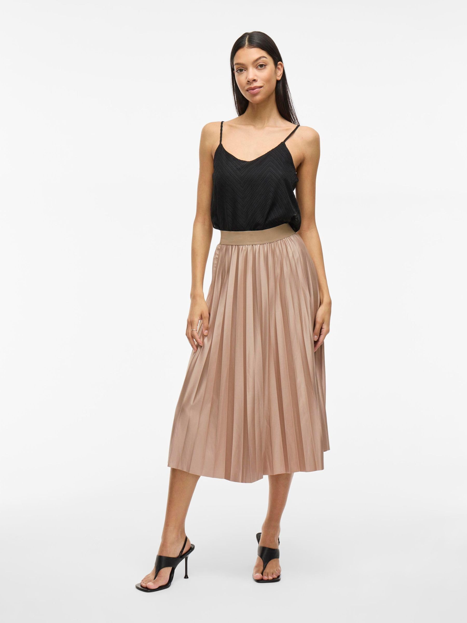 Vila Midi Skirt VINITBAN Pleated, piasek, XS
