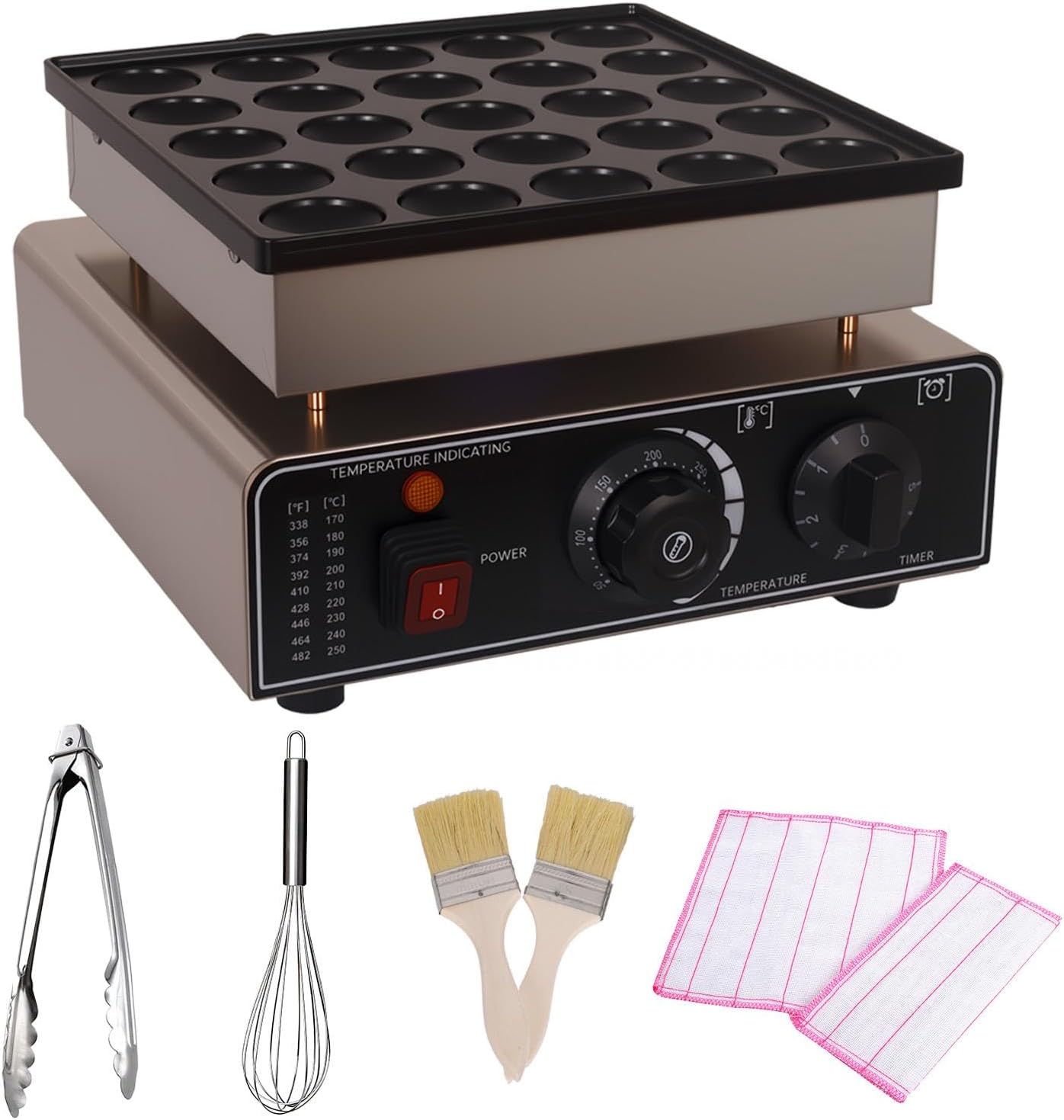 50PCS Electric Mini Pancake Maker, 1800W Commercial Grade Poffertjes Maker, 110V Non-Stick Surface, Ideal for Breakfast, Snacks, and Desserts