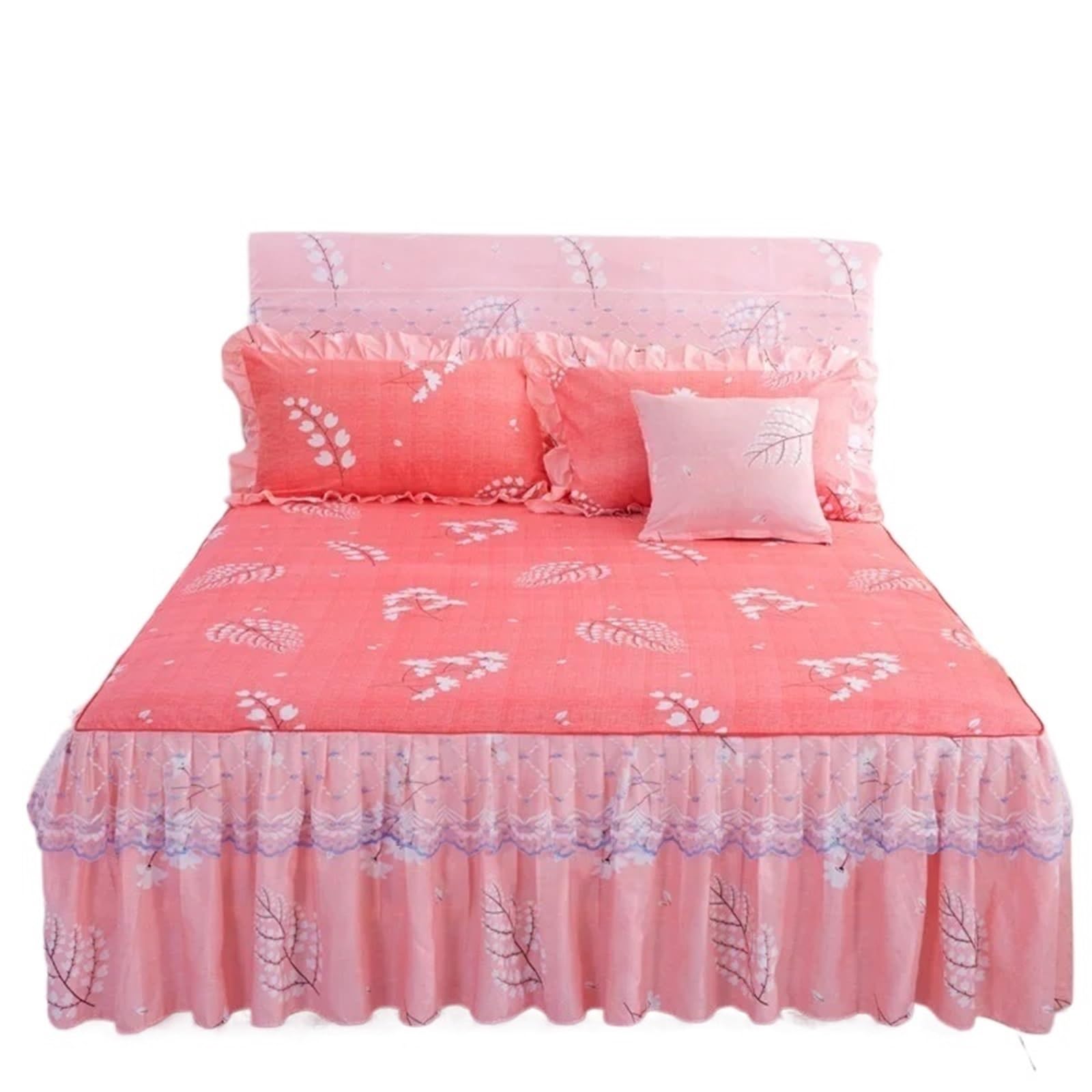 Ruffled Bedspread 3pcs Set Sanding Lace Bedspread Queen Bed Skirt Thickened Two-Layer Single Double Ruffle Cover(Color1,3pcs 180x200cm)
