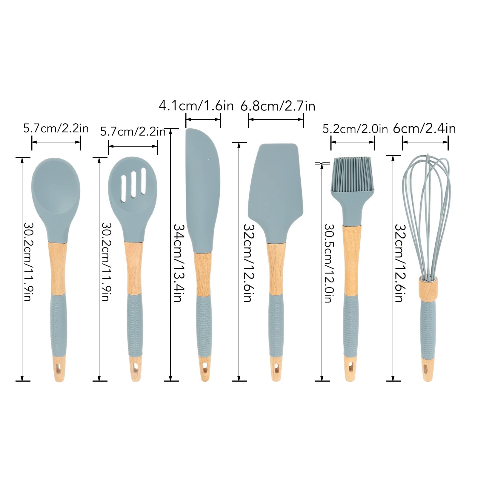 Ensemble d'ustensiles de cuisine en silicone, ensemble de 6 spatules d'ustensiles de cuisine avec manche en bois, ustensiles de cuisine, gadgets de cuisine pour la pâtisserie au
