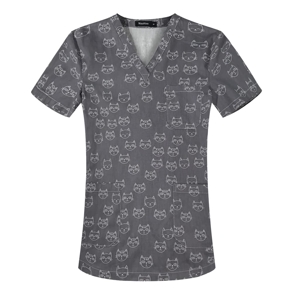 niaahinn Dental Scrub Tops Women Stretchy v-Neck Short Sleeve Medical Uniform Scrub T-Shirt for Women & Men (62022,XL,X-Large)