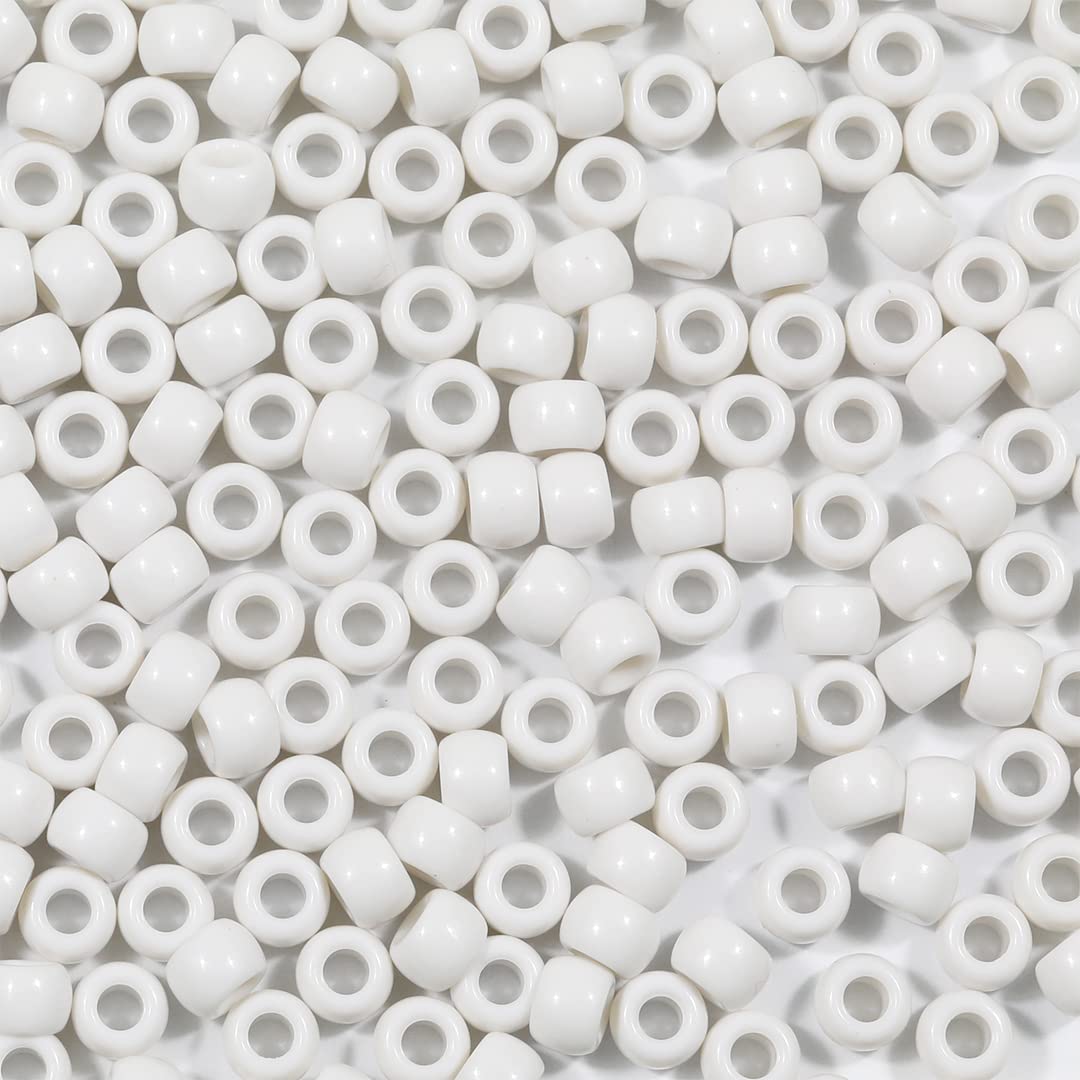 VOOMOLOVE 1000 PCS White Pony Beads for Bracelets Hair Braids, and Crafts - Plastic Hair Beads 6x9mm, Small