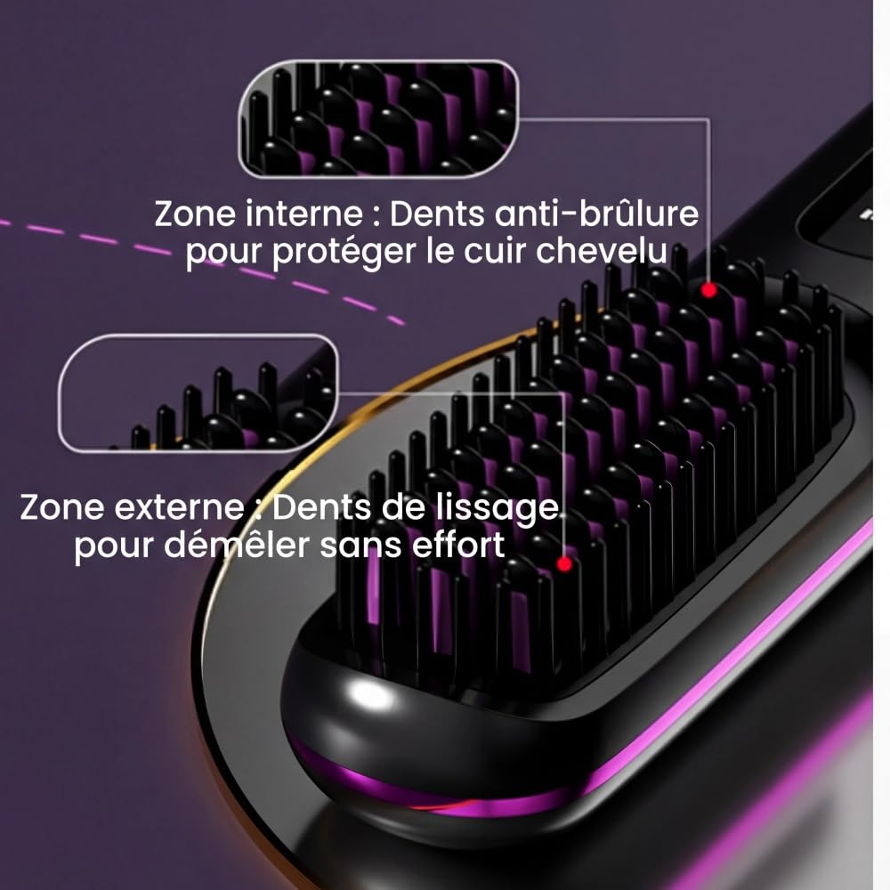 Brosse Cocoony pour Cheveux Courts Brosse Lissante Rechargeable Portable, Design Durable, avec Affichage LCD, Réglage de la température en 3 étapes,Pour Coiffage Quotidien & Voyage