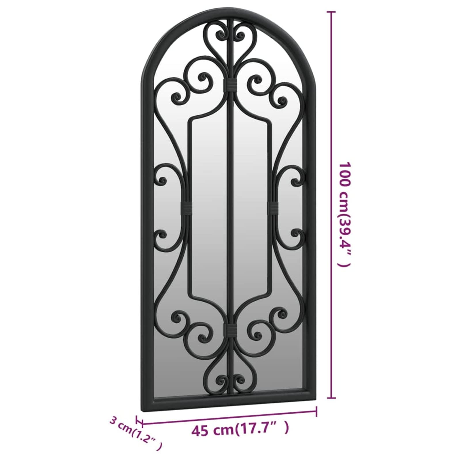 ShGaxin Specchio da Giardino Nero 100x45 cm in Ferro per Uso Esterno,Specchio da Parete,Specchio da Parete Moderno,Specchi da Parete-318374